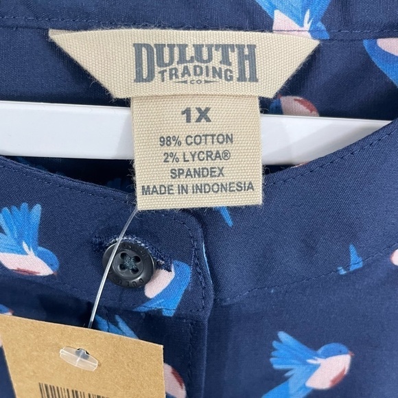 Duluth Trading Co Plus Wrinklefighter Tunic Top Blue Bird Print NWT - Picture 13 of 16